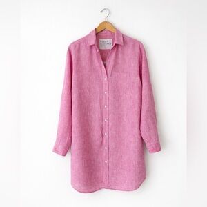 Frank & Eileen Mary Linen Shirt Pink White Button Down Size M
